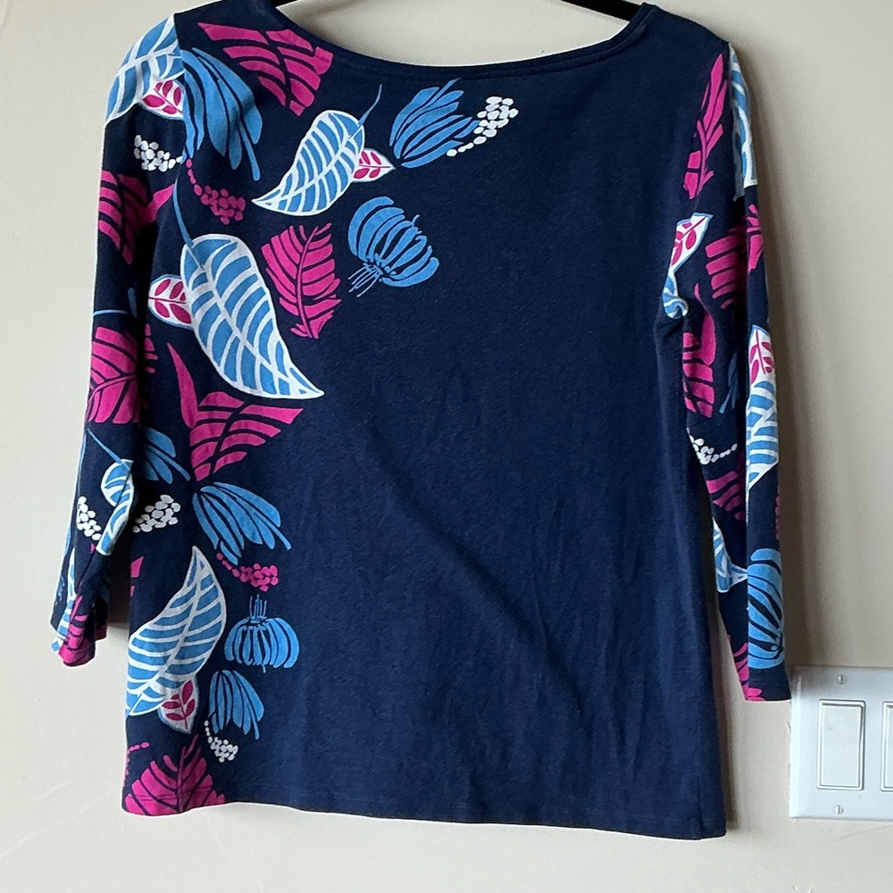Talbots Navy Top with Pink and Blue Floral Design
